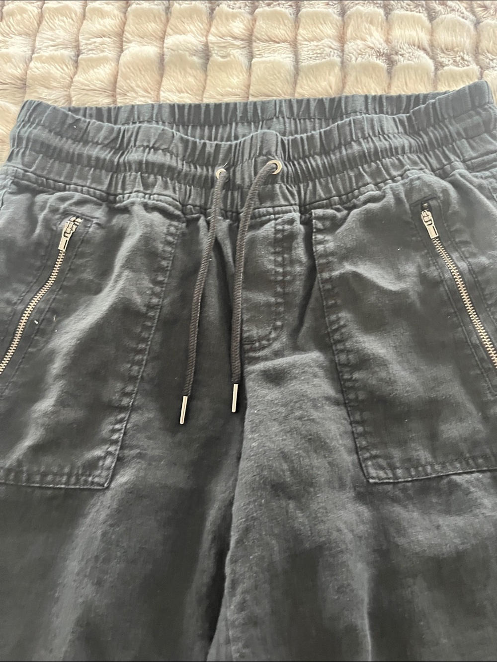 Athleta Black women 100% linen Elastic Waist Jogger Pants front and back pocket